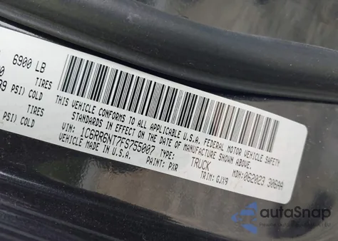 2015 Ram 1500 Laramie из США, поврежденный, VIN 1C6RR6NT7FS755007